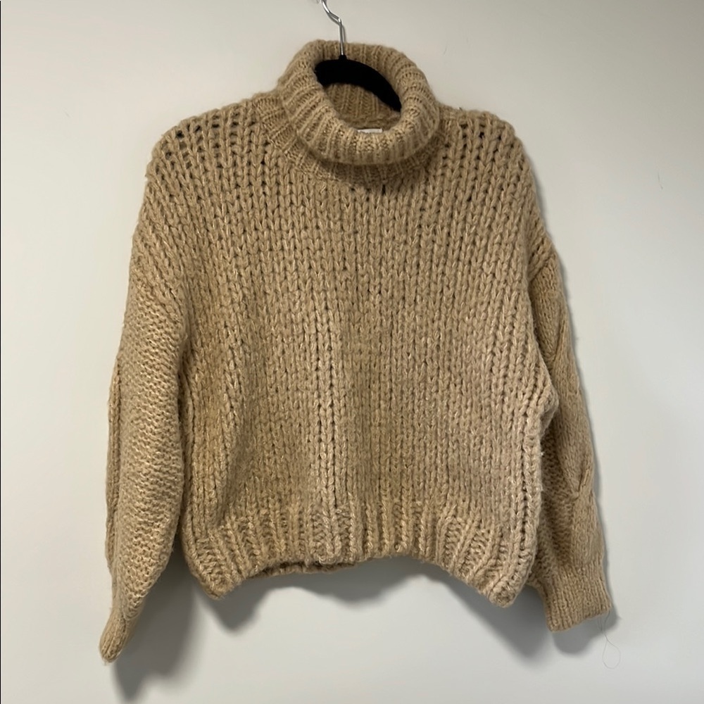 Anthropologie Chunky Tan Turtleneck Sweater - Picture 2 of 8